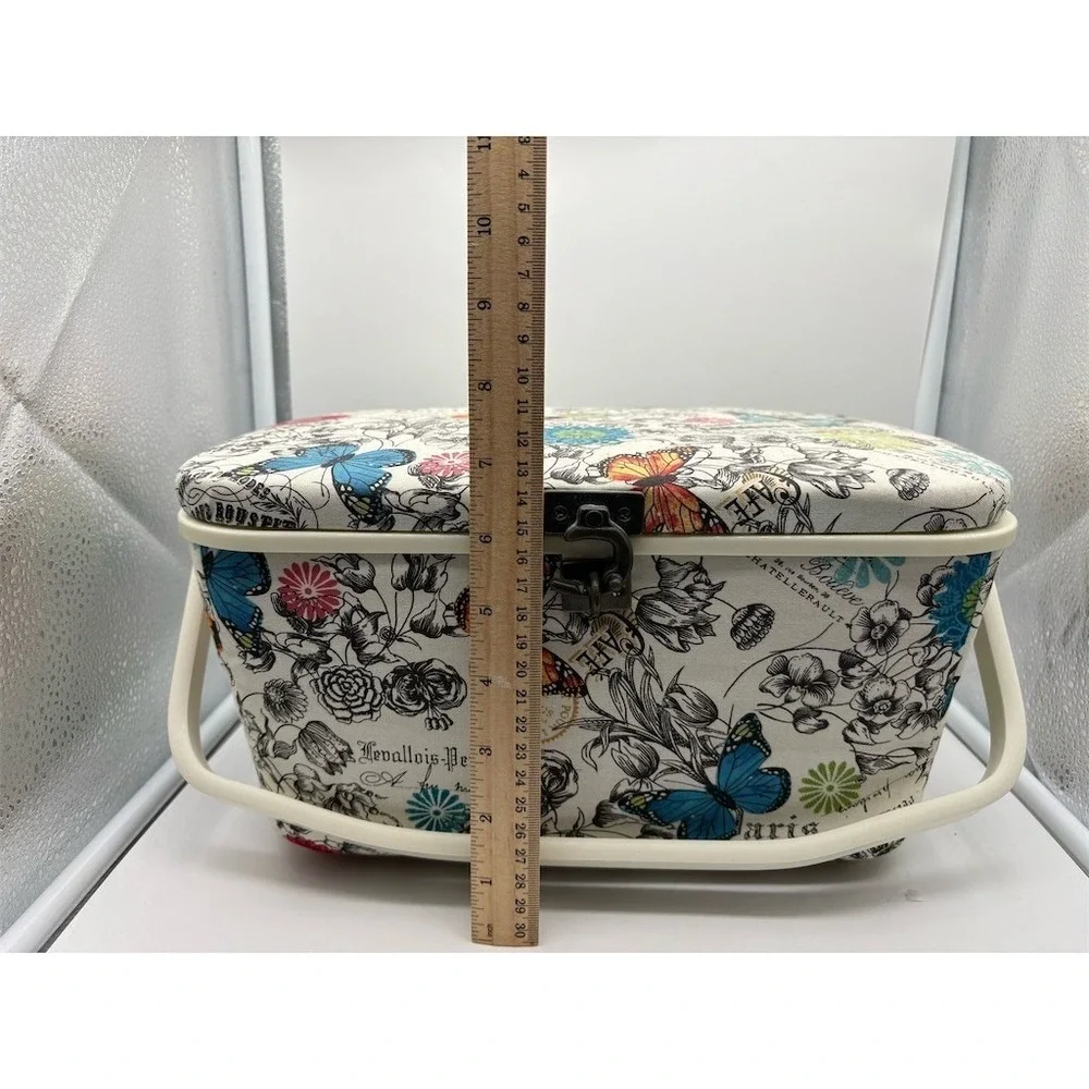 Unbranded Sewing Basket Organizer Box w/ Handle Floral Butterfly Print Lot